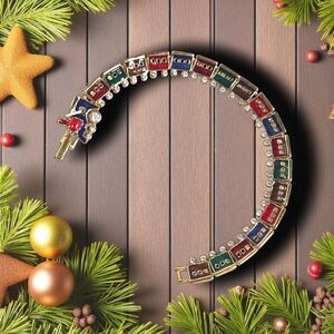 Vintage Enamel Rhinestone Train Bracelet Gold Tone 7" Whimsical Engine Cars